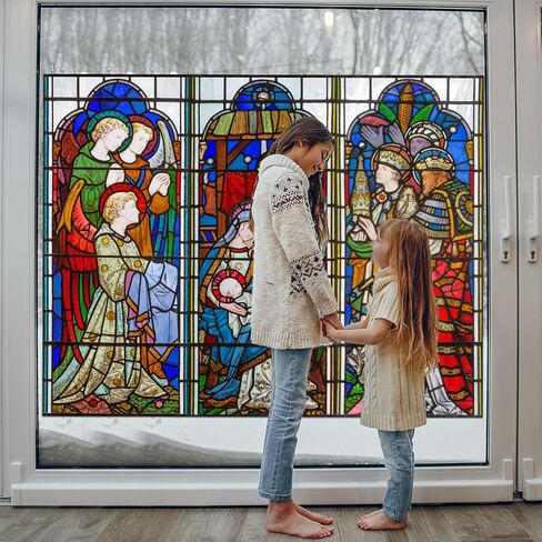 Spiareal Christmas Window Clings Nativity Decorations Reusable Non Adhesive Sticker Vinyl Religious Holiday and Door Decor Decals for Home Xmas (30.71 x 39.37 Inch) in Kuwait