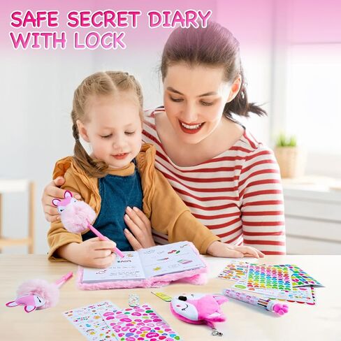 Gifts for 7 8 9 10 11 12 Year Old Girls，Diary with Lock for Girls - Journal Kit for Girls with Bookmarks Sticky Notes Pom Pom Pen Notebook - Diary for Girls ages 8-12 (Fox Diary,Pink) in Saudi Arabia