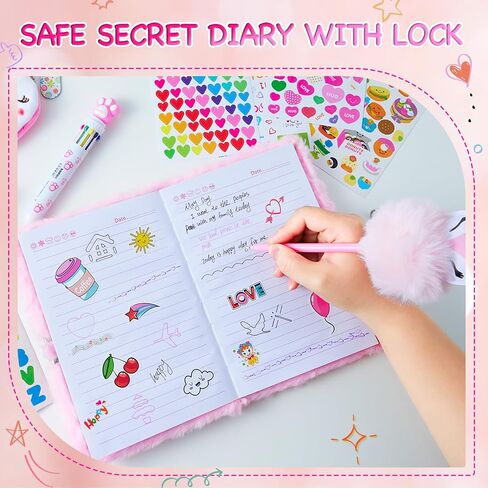 Gifts for 7 8 9 10 11 12 Year Old Girls，Diary with Lock for Girls - Journal Kit for Girls with Bookmarks Sticky Notes Pom Pom Pen Notebook - Diary for Girls ages 8-12 (Fox Diary,Pink) in Saudi Arabia