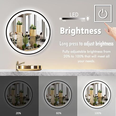 24 Inch Bathroom Black Round LED Mirror with Lights Black Frame Round Lighted Mirror for Bathroom Wall Round Vanity Mirror with Lights 3 Color Anti Fog 24 Bathroom Smart Light up Circle Mirror in Saudi Arabia