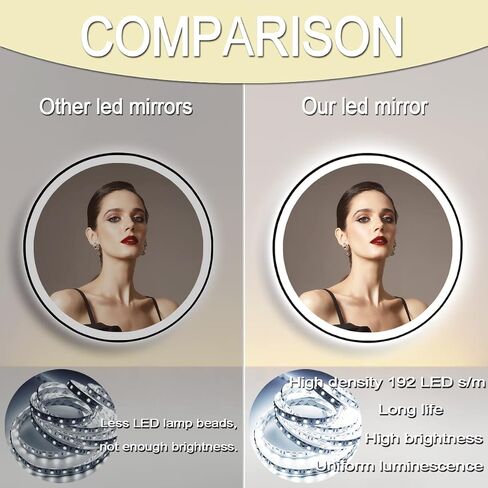 24 Inch Bathroom Black Round LED Mirror with Lights Black Frame Round Lighted Mirror for Bathroom Wall Round Vanity Mirror with Lights 3 Color Anti Fog 24 Bathroom Smart Light up Circle Mirror in Saudi Arabia