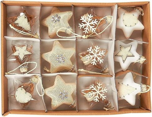 12-Pack of Christmas Tree Decorations - Hanging Star Decorations, Glass Christmas Ornaments, Festive Embellishments, Brown - 2.9 x 6.2 x 1.1 in Saudi Arabia