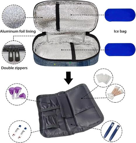 Cute Denim Cat Diabetic Supplies Bags Insulin Travel Storage Case for Glucose Meter Insulin Storage Bag Holds Insulin Pens Blood Sugar Test Strips in Saudi Arabia