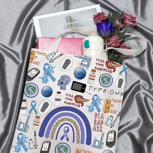 Blue Ribbon T1D Warrior Gift Type 1 Diabetes Awareness Month Gift Diabetic Supply Bag Diabetic Medical Tote Bag in Saudi Arabia