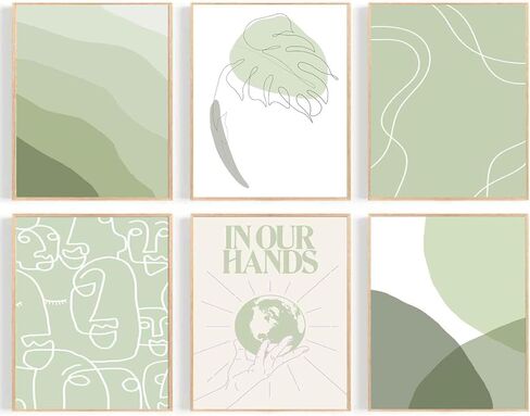 Algasan حكيم الأخضر جدار الفن يطبع مجردة جدار الفن ملصق الحد الأدنى ورقة الأرض خط الفن بوهو معرض جدار يطبع ديكور لغرفة النوم غرفة المعيشة (8x10 بوصة، غير المؤطرة) in Kuwait