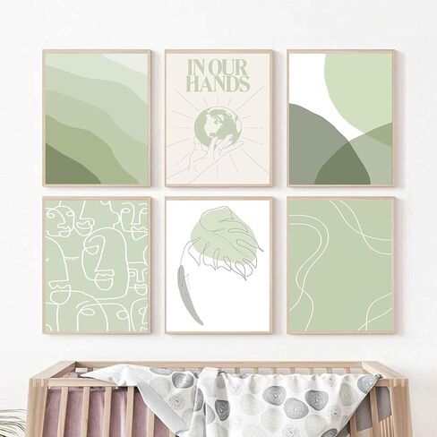 Algasan حكيم الأخضر جدار الفن يطبع مجردة جدار الفن ملصق الحد الأدنى ورقة الأرض خط الفن بوهو معرض جدار يطبع ديكور لغرفة النوم غرفة المعيشة (8x10 بوصة، غير المؤطرة) in Kuwait