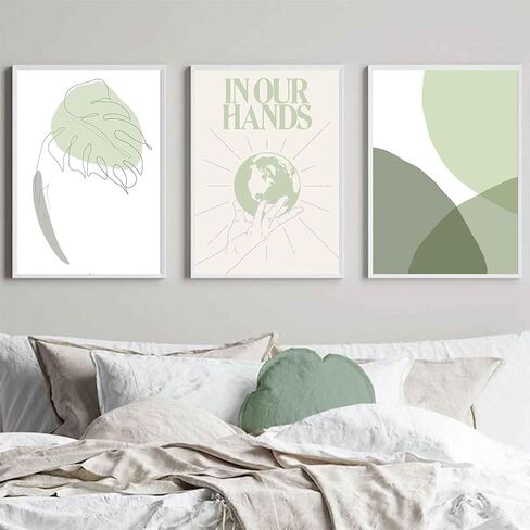 Algasan حكيم الأخضر جدار الفن يطبع مجردة جدار الفن ملصق الحد الأدنى ورقة الأرض خط الفن بوهو معرض جدار يطبع ديكور لغرفة النوم غرفة المعيشة (8x10 بوصة، غير المؤطرة) in Kuwait