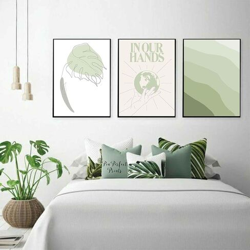 Algasan حكيم الأخضر جدار الفن يطبع مجردة جدار الفن ملصق الحد الأدنى ورقة الأرض خط الفن بوهو معرض جدار يطبع ديكور لغرفة النوم غرفة المعيشة (8x10 بوصة، غير المؤطرة) in Kuwait