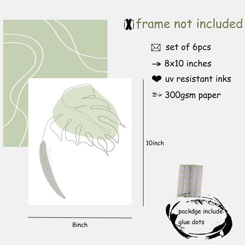 Algasan حكيم الأخضر جدار الفن يطبع مجردة جدار الفن ملصق الحد الأدنى ورقة الأرض خط الفن بوهو معرض جدار يطبع ديكور لغرفة النوم غرفة المعيشة (8x10 بوصة، غير المؤطرة) in Kuwait