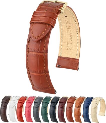 Alligator Grain Genuine Calf Leather Watch Band - Choose Size (12-24mm) & Color (Beige, Black, Brown, Blue, Burgundy, Grey, Red, White) - Comfortable & Premium Quick Release Strap - HIRSCH "Duke" in Saudi Arabia