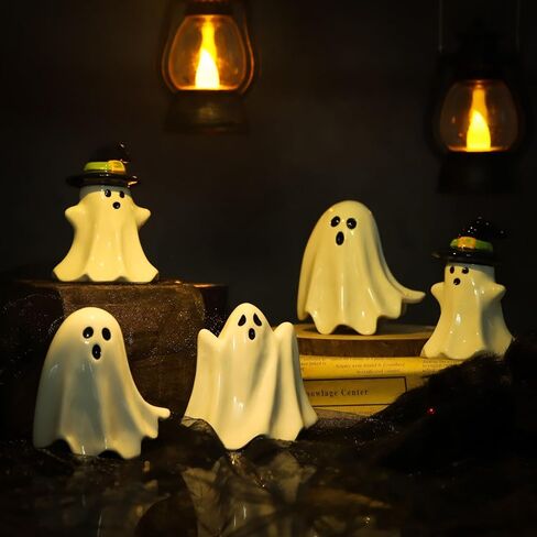 6 قطع من السيراميك لتزيين شبح الهالوين، تماثيل شبح لطيفة، ديكور الهالوين الأبيض للحفلات، غرفة المنزل، صينية الإطارات، ديكورات سطح الطاولة in Kuwait