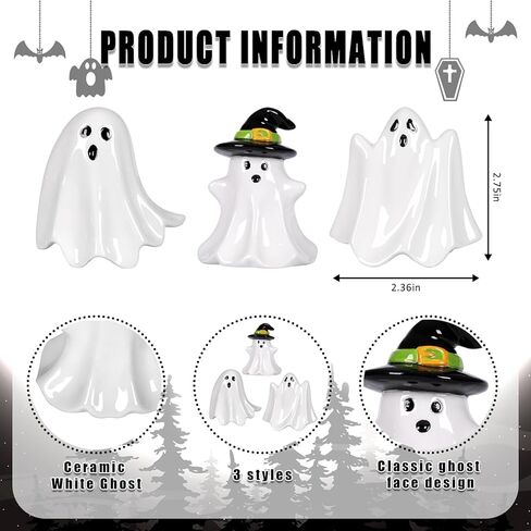 6 قطع من السيراميك لتزيين شبح الهالوين، تماثيل شبح لطيفة، ديكور الهالوين الأبيض للحفلات، غرفة المنزل، صينية الإطارات، ديكورات سطح الطاولة in Kuwait