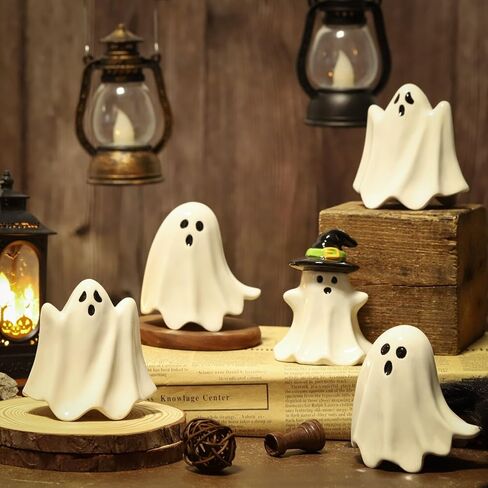 6 قطع من السيراميك لتزيين شبح الهالوين، تماثيل شبح لطيفة، ديكور الهالوين الأبيض للحفلات، غرفة المنزل، صينية الإطارات، ديكورات سطح الطاولة in Kuwait