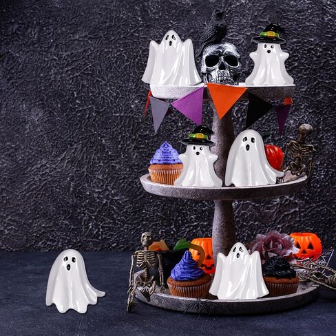 6 قطع من السيراميك لتزيين شبح الهالوين، تماثيل شبح لطيفة، ديكور الهالوين الأبيض للحفلات، غرفة المنزل، صينية الإطارات، ديكورات سطح الطاولة in Kuwait