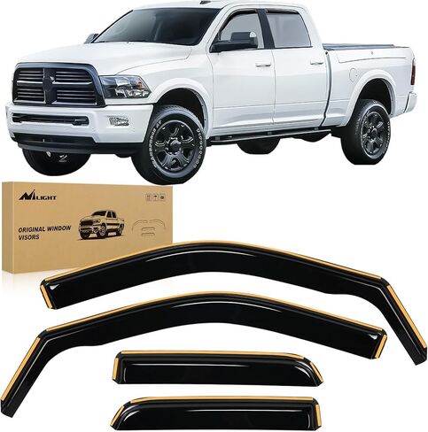 واقيات المطر من Nilight في القناة لسيارة Dodge Ram 1500 2009-2018 Crew Cab، 2019-2023 Ram 1500 Classic Body، 2010-2024 Ram 2500 & 3500 Mega/Crew Cabs عاكسات النوافذ الأصلية، عاكس فتحة التهوية in Saudi Arabia