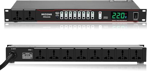 مكيف الطاقة 10 منافذ، شريط طاقة مثبت على حامل 20 أمبير لمعدات الصوت، منظم تحكم رقمي لإمداد الطاقة بقدرة 2000 واط مع 8 مفاتيح مستقلة لعرض الجهد الكهربائي in Kuwait