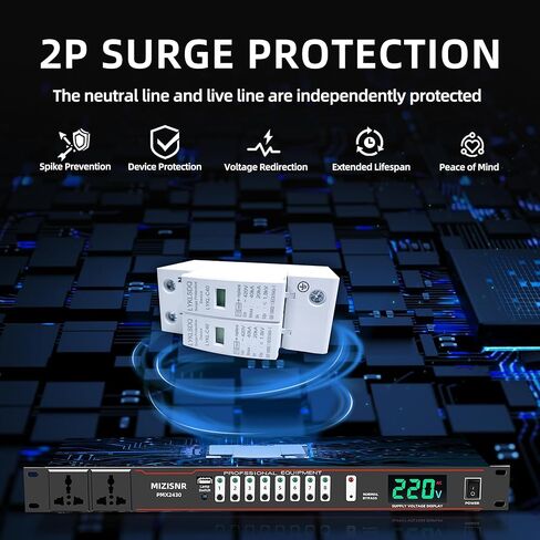 مكيف الطاقة 10 منافذ، شريط طاقة مثبت على حامل 20 أمبير لمعدات الصوت، منظم تحكم رقمي لإمداد الطاقة بقدرة 2000 واط مع 8 مفاتيح مستقلة لعرض الجهد الكهربائي in Kuwait