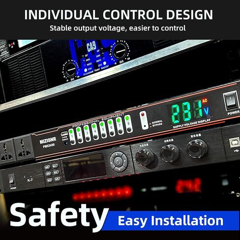 مكيف الطاقة 10 منافذ، شريط طاقة مثبت على حامل 20 أمبير لمعدات الصوت، منظم تحكم رقمي لإمداد الطاقة بقدرة 2000 واط مع 8 مفاتيح مستقلة لعرض الجهد الكهربائي in Kuwait