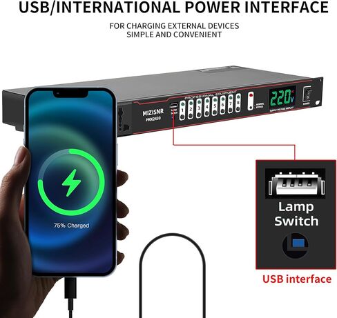 مكيف الطاقة 10 منافذ، شريط طاقة مثبت على حامل 20 أمبير لمعدات الصوت، منظم تحكم رقمي لإمداد الطاقة بقدرة 2000 واط مع 8 مفاتيح مستقلة لعرض الجهد الكهربائي in Kuwait