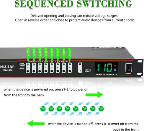 مكيف الطاقة 10 منافذ، شريط طاقة مثبت على حامل 20 أمبير لمعدات الصوت، منظم تحكم رقمي لإمداد الطاقة بقدرة 2000 واط مع 8 مفاتيح مستقلة لعرض الجهد الكهربائي in Kuwait