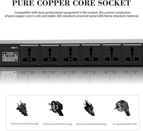 مكيف الطاقة 10 منافذ، شريط طاقة مثبت على حامل 20 أمبير لمعدات الصوت، منظم تحكم رقمي لإمداد الطاقة بقدرة 2000 واط مع 8 مفاتيح مستقلة لعرض الجهد الكهربائي in Kuwait