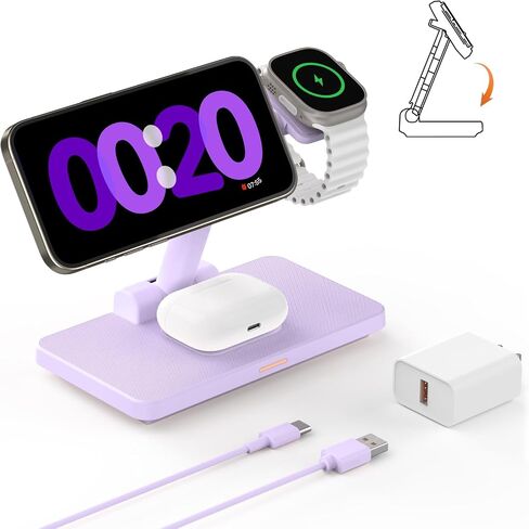 JoyGeek 3-in-1 Charger Stand for Magsafe: Magnetic Charging Station for iPhone 15/14/13/12 Pro Max/Plus/Mini - Wireless Mag-Safe Dock for Apple Watch Ultra 2/Series 9-2 Series, Air Pods Pro 3rd/2nd in Saudi Arabia