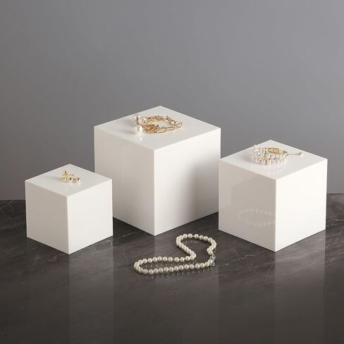 Sets of 3 Acrylic Catering Supplies Display Stand Buffet Risers for food,Displays Stands for party,dessert table display set,retail counter,Nesting Risers with Hollow Bottoms (Glossy White, XL) in Saudi Arabia