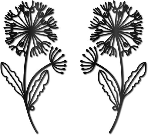 CREATCABIN Dandelion Metal Wall Art Iron Flower Wall Decor Hanging Black Hollow Out Symmetry Silhouette Ornament Iron Sign for Yoga Studio Indoor Outdoor Home Office Decoration Gift Black 11.8x6Inch in Saudi Arabia
