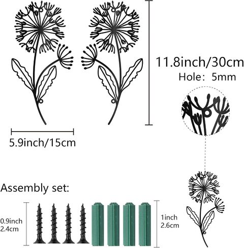 CREATCABIN Dandelion Metal Wall Art Iron Flower Wall Decor Hanging Black Hollow Out Symmetry Silhouette Ornament Iron Sign for Yoga Studio Indoor Outdoor Home Office Decoration Gift Black 11.8x6Inch in Saudi Arabia