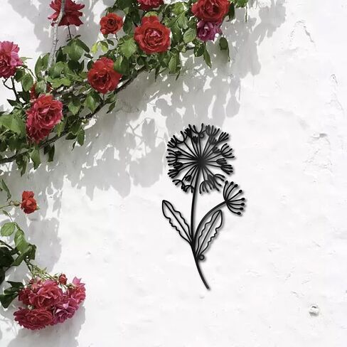 CREATCABIN Dandelion Metal Wall Art Iron Flower Wall Decor Hanging Black Hollow Out Symmetry Silhouette Ornament Iron Sign for Yoga Studio Indoor Outdoor Home Office Decoration Gift Black 11.8x6Inch in Saudi Arabia