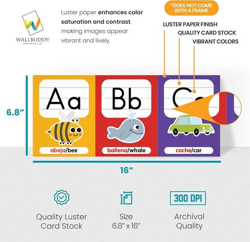 Wallbuddy 34 Pack Spanish Educational Posters for Preschoolers | 18 Educational Posters + 16 ABC 123 Learning Spanish for Kids Poster | Numbers, Animals, Fruits, Maps, Shapes Poster, White in Saudi Arabia