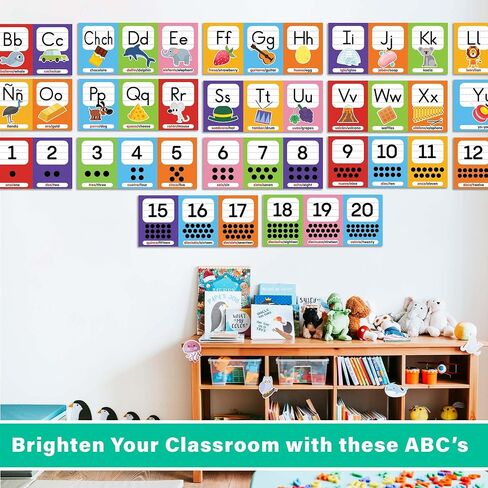 Wallbuddy 34 Pack Spanish Educational Posters for Preschoolers | 18 Educational Posters + 16 ABC 123 Learning Spanish for Kids Poster | Numbers, Animals, Fruits, Maps, Shapes Poster, White in Saudi Arabia