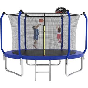 EMKK 15FT Tranpoline للأطفال والكبار، 1323LBS سعة الوزن Tranpoline مع طوق كرة السلة، شبكة الضميمة، الترامبولين الترفيهية الثقيلة في الفناء الخلفي، معتمدة من ASTM in Kuwait