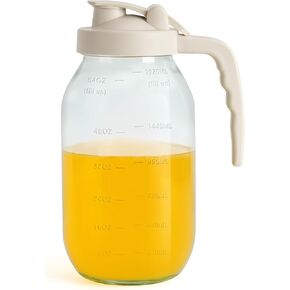 YORY 2 Quart Glass Pitchers with Filter Lid Airtight water jug for Lemonade Tea Juice Milk Iced Coffee Fruit Drinks Airtight,64 oz