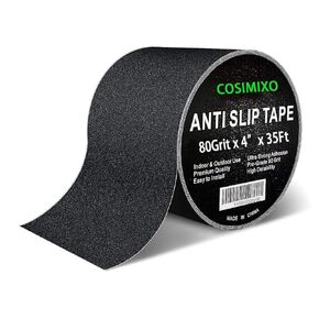 COSIMIXO 8" x 35Ft Heavy Duty Anti Slip Tape,Best 80grit Friction,Grip,Abrasive for Stairs Outdoor/Indoor,Skateboard Grip Tape Safety Non Skid Tread Staircases Anti-Slip Traction Tape Black