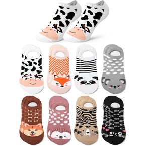 Suhine 8 Pairs Women No Show Non Slip Liner Socks Invisible Funny Cute Animal Cartoon Socks Breathable Flat Boat Liner Socks
