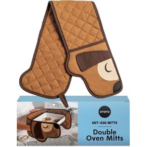 NEW!! Hot-Dog Oven Mitts Cute Funny Oven Mitts by OTOTO - Gifts for Dog Lovers, Dachshund Dog Themed Gifts, Oven Mitts Dogs, Dog Lover Gifts, Double Oven Mitts Heat Resistant, Kitchen Gadgets (Brown)