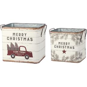 Primitives by Kathy 39896 Farmhouse Tin Buckets, Farm Fresh Christmas Trees
