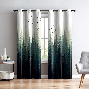 Renaiss Gray Misty Forest Blackout Curtains, Foggy Pine Forest Curtains for Living Room Mountain Nature Woodland Room Darkening Window Curtains for Bedroom, 42Wx84L inch 2 Panels Set