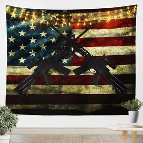 Erosebridal American Flag Tapestry Boys Machine Gun Tapestry Aesthetic Small 51x59,Kids Grunge Geometric Stars Stripe Tapestries Bedroom Decor Teens Red Blue USA Flag America Soldier Wall Hanging