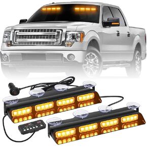 2 in 1 14 inch Emergency Dash Lights 32 LED Red White Volunteer Firefighter Lights Windshield Strobe Lights Front/Rear Safety Flashing Warning Hazard first responder Lights for Vehicles Trucks
