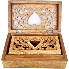 Wooden Jewelry Box for women Heart Shape carved 2 pieces Wooden Keepsake Box with lid | Trinket box Decorative Boxes for Storage & Organizer Christmas Gift offer