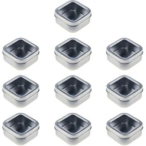 Coshar 10pcs Metal Tin Box Clear Top Window Storage Organizer Tin Rectangular Mini Tin Box for Tea, Candy, Candles, Lip Balms and Solid Perfumes (Silver)