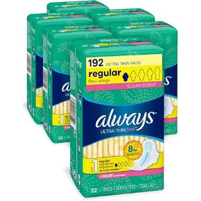 فوط صحية رفيعة للغاية للنساء من أولويز، مقاس 1، امتصاص عادي، مع أجنحة، معطرة، 32 قطعة - عبوة من 6 قطع (إجمالي 192 قطعة) in Kuwait