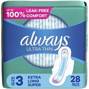 Always Ultra Thin Pads Size 3, Extra Long, Super Absorbency With Wings, Unscented