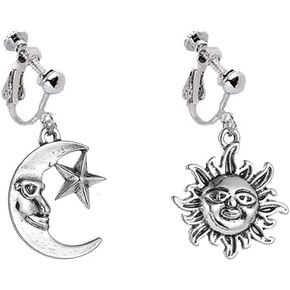 Exaggerated Luxury Sun Moon Stars Clip on Earrings No Pierced Rhinestone Punk Golden Earrings for Women Girls