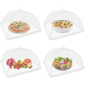 Food Covers for Outside Mesh, 17''×17'' Pop-Up Mesh Food Net Tents for Indoor, Outdoor Kitchen, Camping, Picnic, Year-Round Protective, Reusable and Collapsible, White(4 Pack)