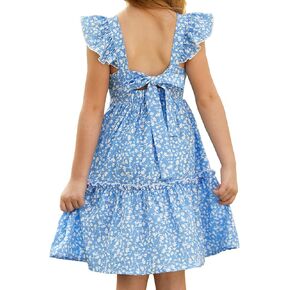 GRACE KARIN Girls Floral Dress Tie Back Flutter Sleeves Casual Summer Dress for 6-12Y