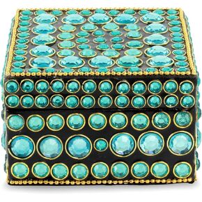 NOVICA Artisan Handmade Bejeweled Box Green Wood India Decor Accessories Decorative Boxes Beaded Bollywood East Meets West [3.9in H x 3.9in W x 2.6in D] ' Aqua Glitz'