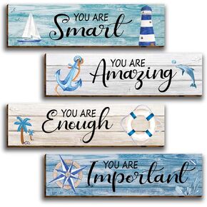 4 Pcs Coastal Rustic Wall Decor Wooden Coastal Wall Art Farmhouse You Are Important Wall Decor Coastal Style Signs Rustic Bathroom Wooden Signs Beach Wood Wall Plaque Vintage Wooden Decor-90